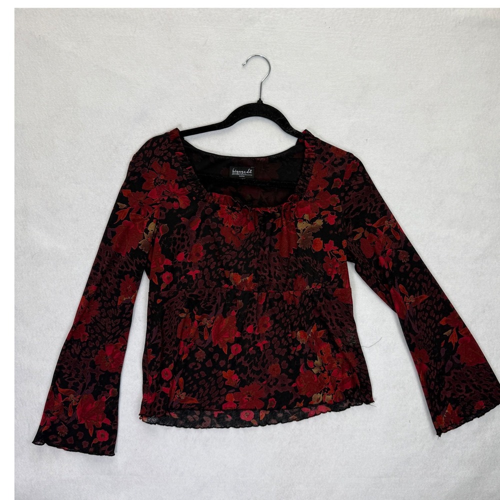 Vintage Biyaycda Petite Women's‎ Floral Long Sleeve Square Neck Top Size M Y2K